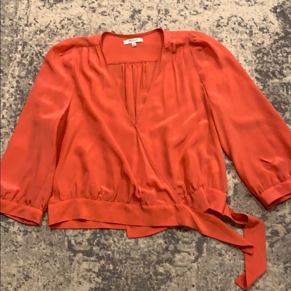 Madewell Peach Silk Wrap Top